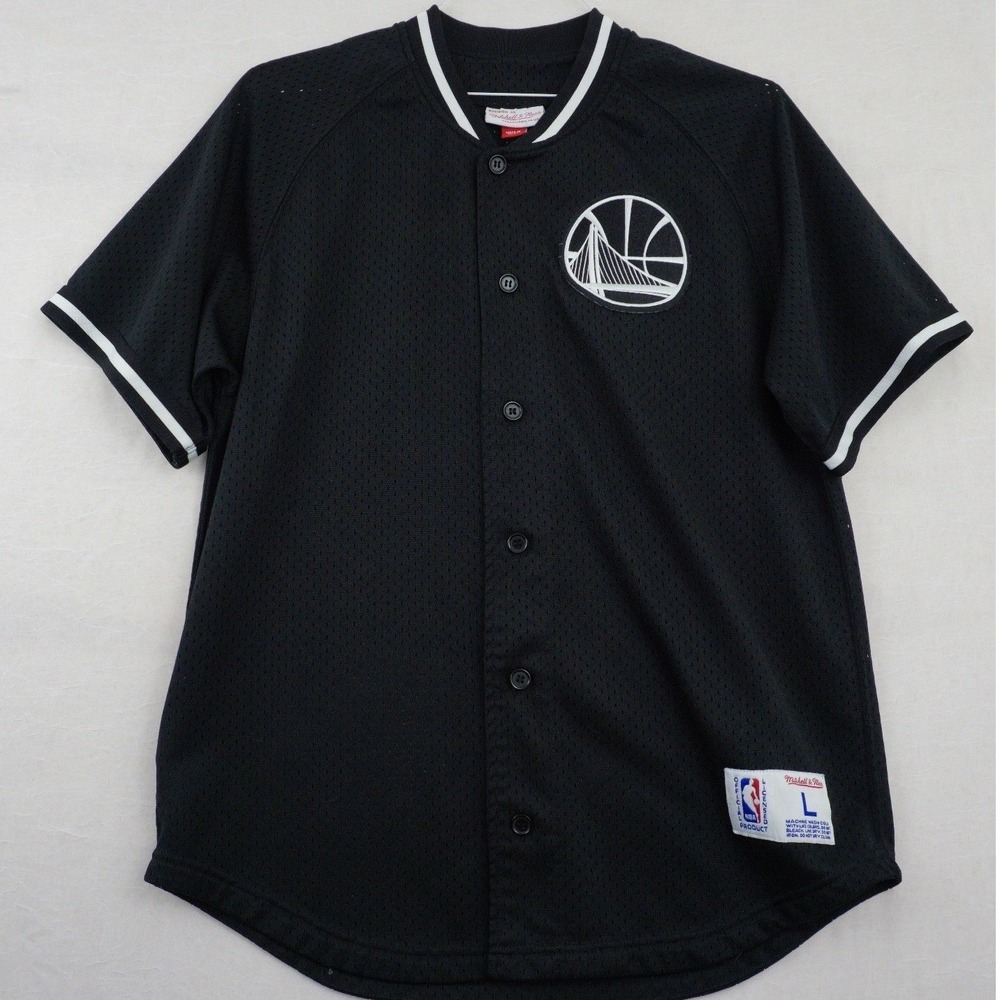 Mitchell & Ness  Shirt L Black NBA Golden State Warriors Mesh Jersey Button Up